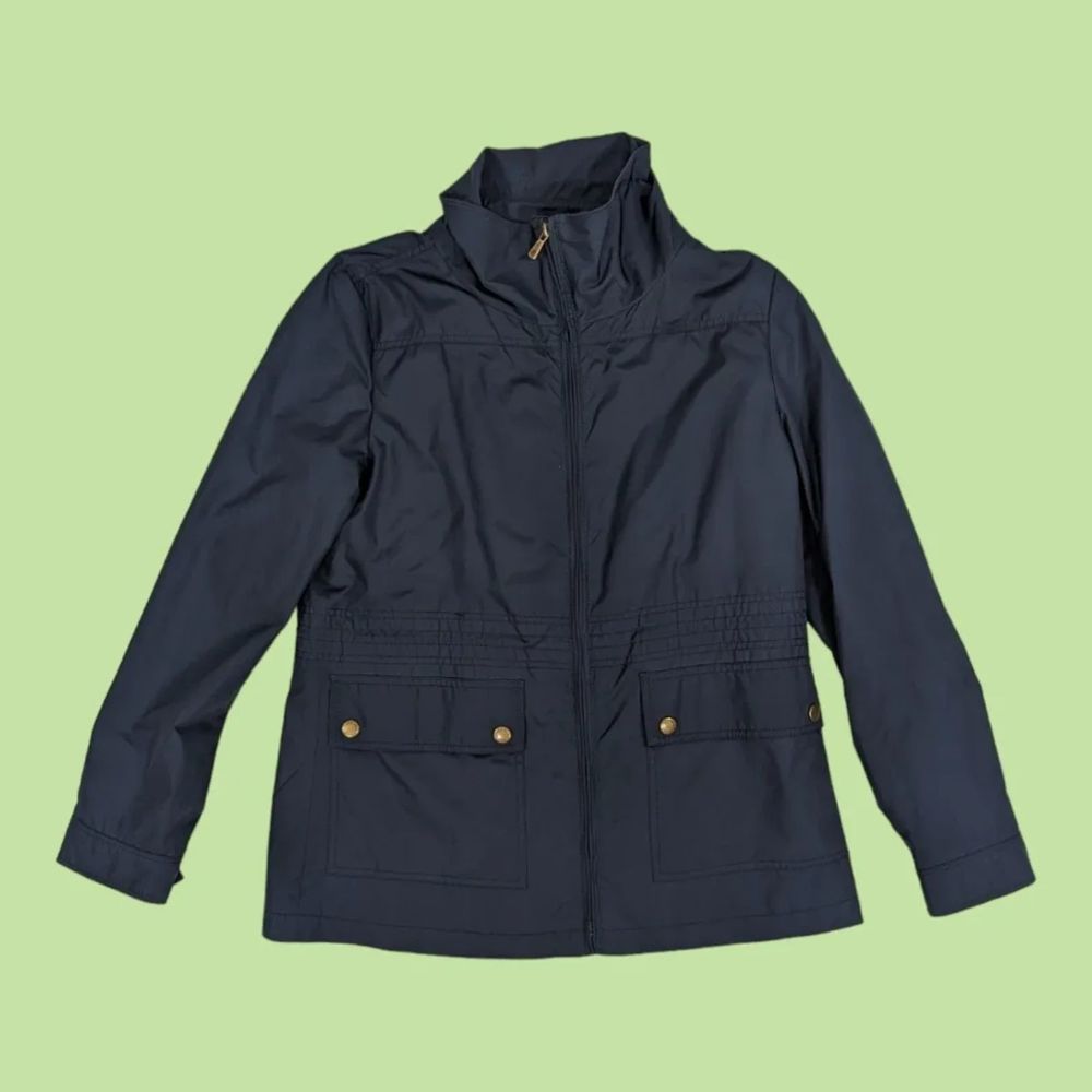 Brooks Brothers 346 Jacket Womens 8 Navy Rain Lightweight Full Zip Snap LS